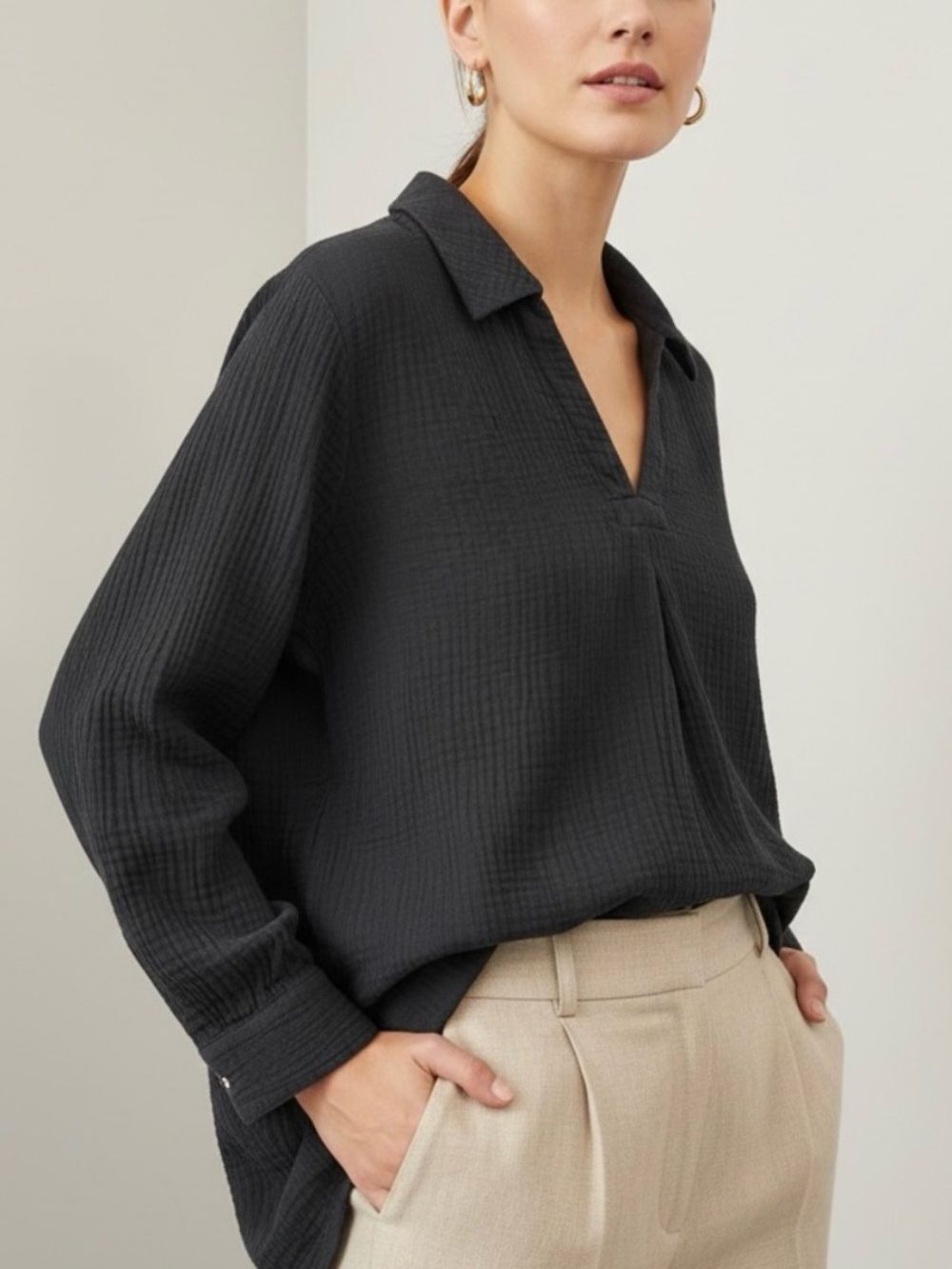 Soft Surroundings Key Biscayne Black Long Sleeve Gauze Tunic Top Sz 3X Plus